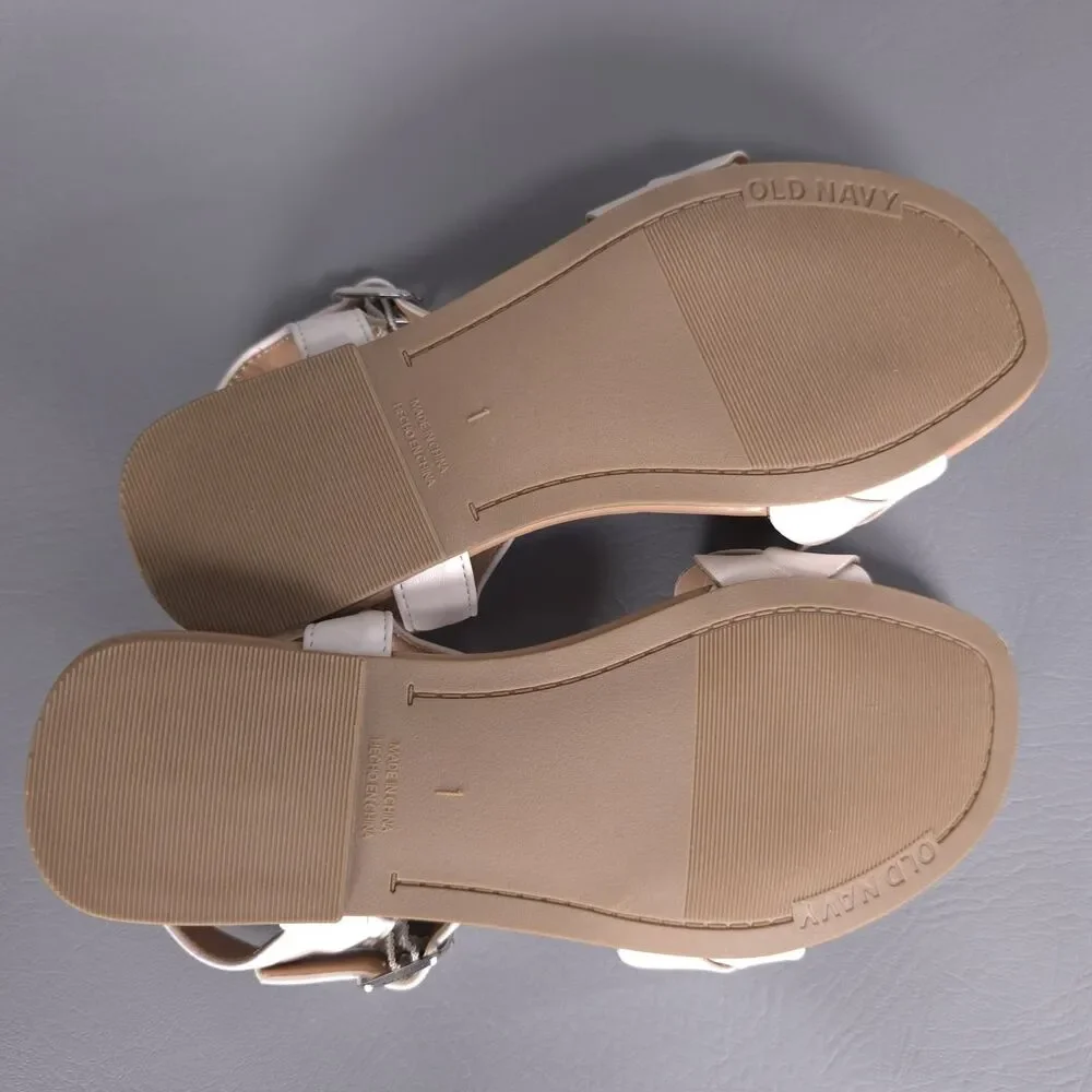 OLD NAVY NWOT Braided Strap Sandals Size‎ 1 Cream Ankle Strap Flat Girls Kids